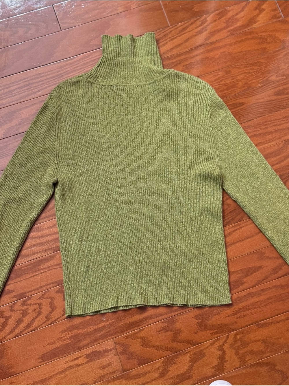 Olive Green Ribbed Turtleneck Sweater - Women